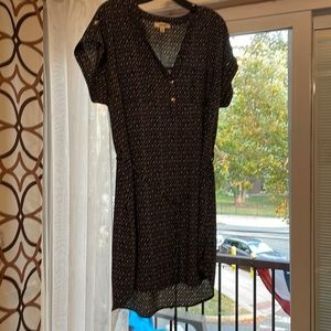 MERAKI, black and white tunic, print V-neck with buttons, worn once